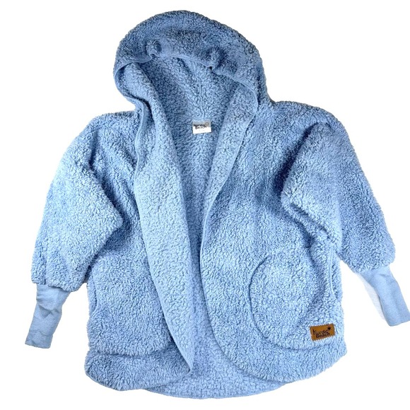 Nordic Beach Tops - Nordic Beach Wrap Hoodie One Size Blue Soft Sherpa Ultra Plush Cozy Cabincore